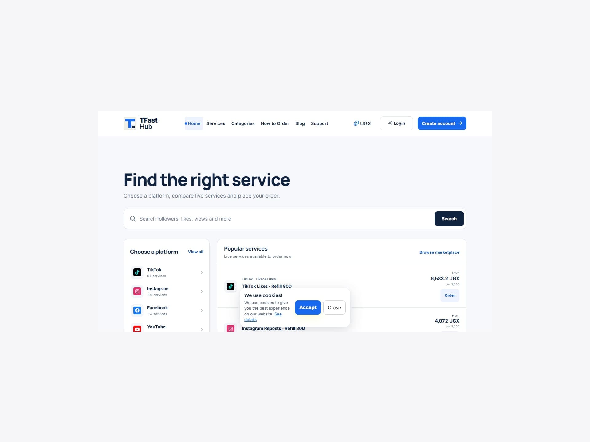 Screenshot of the TFast Hub interface