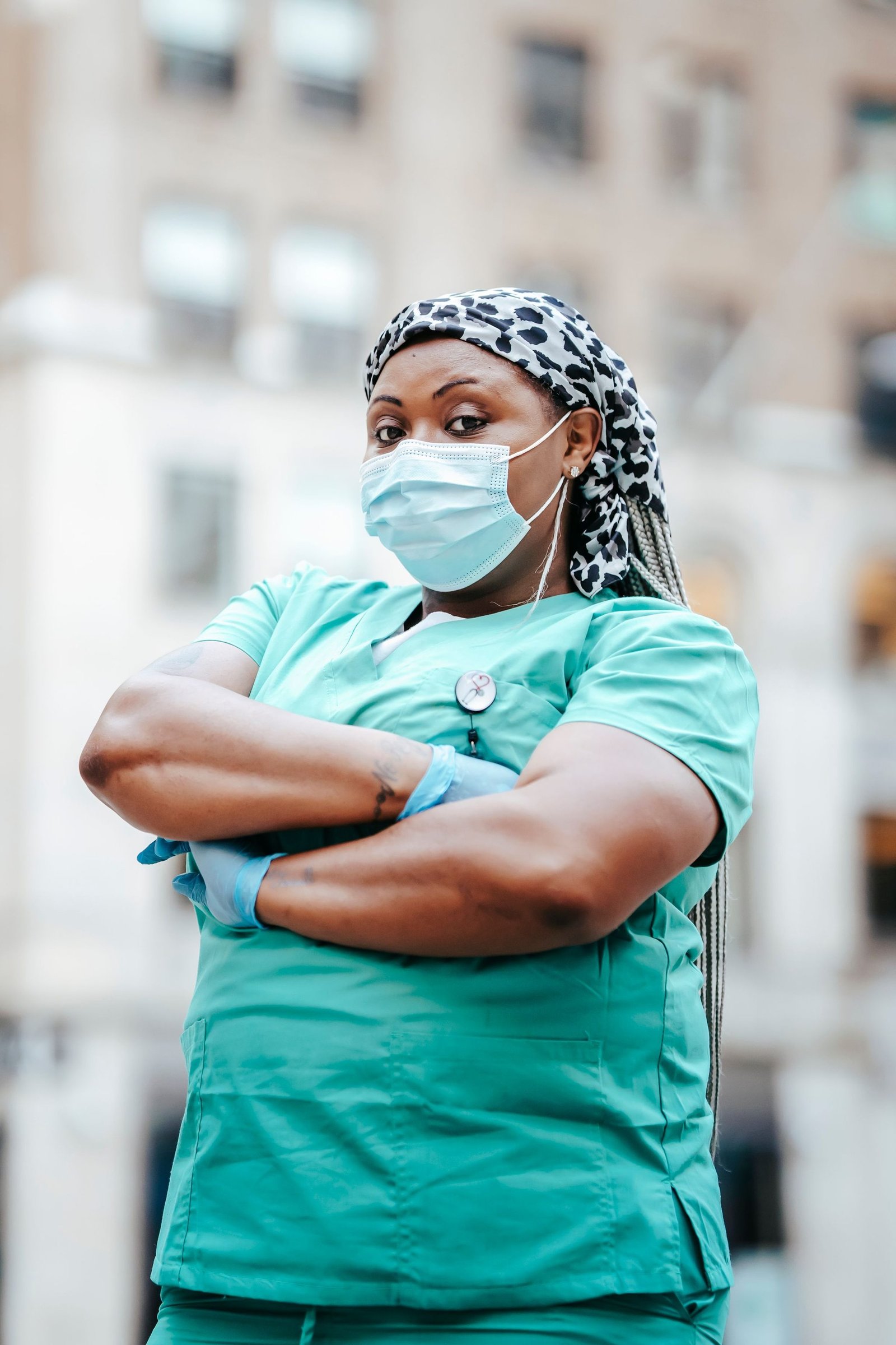 Black female doctor wearing a medical mask