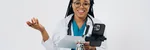 Black female doctor providing an online consultation
