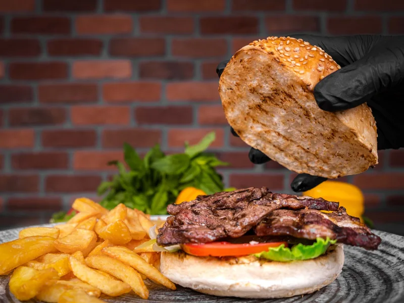 A freshly prepared burger