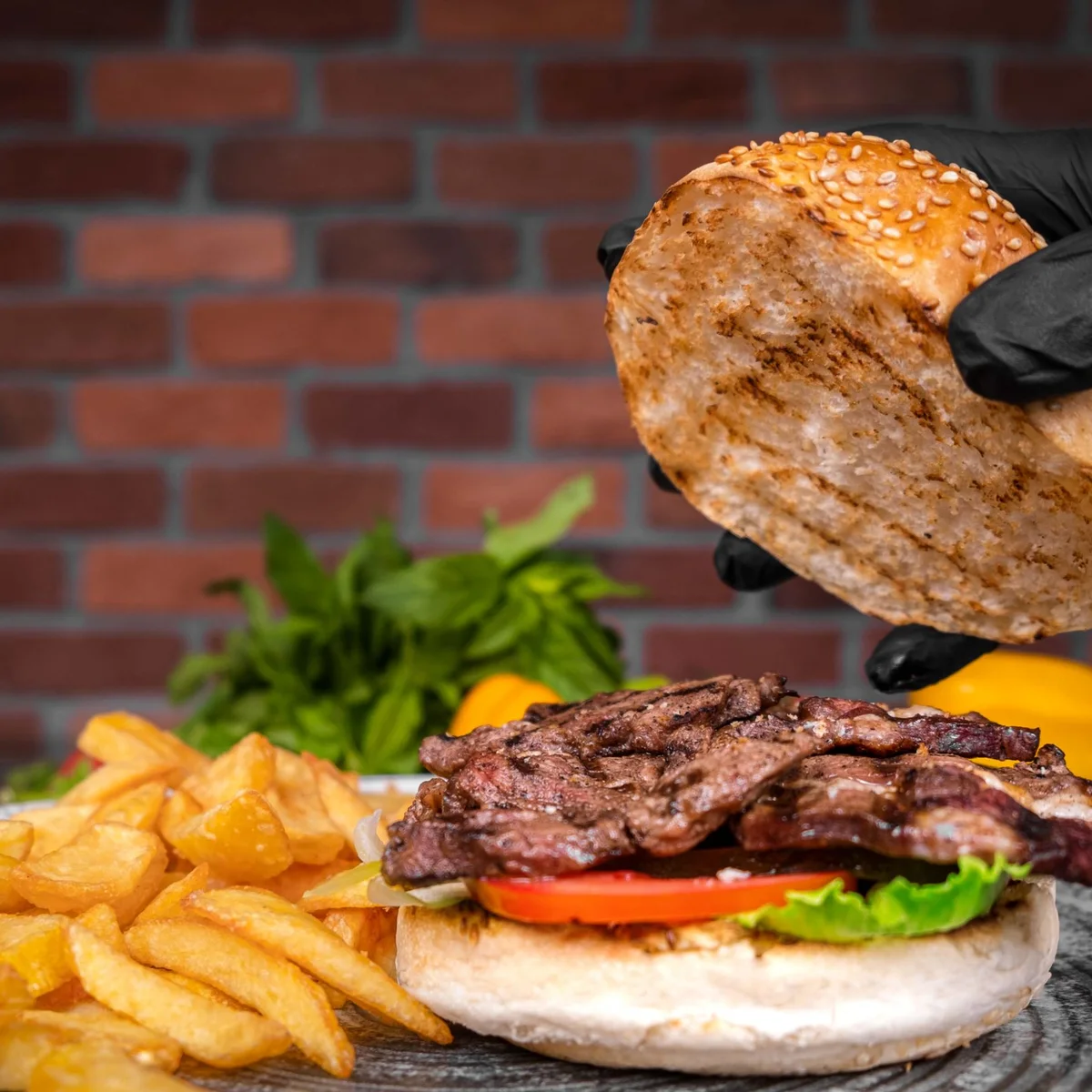 A freshly prepared burger