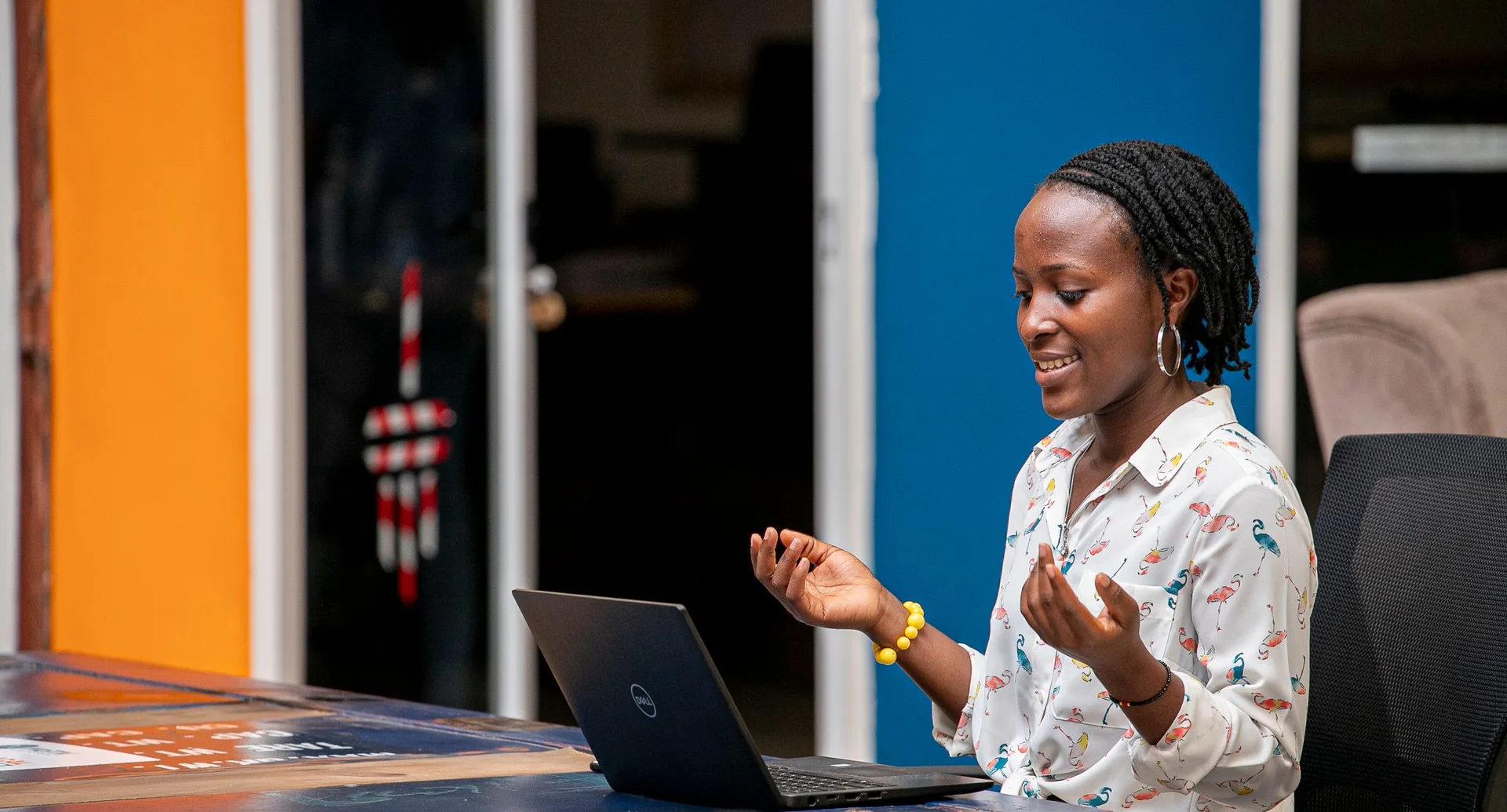 Woman using a laptop in Kampala