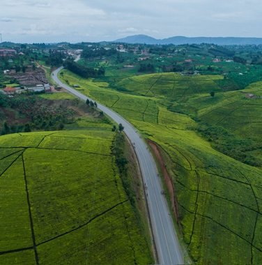 Lush green hills and countryside in Uganda